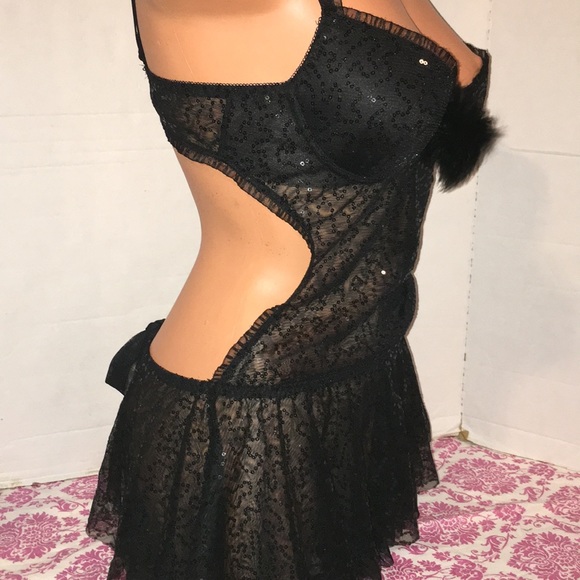 Cinema Marabou Negligee Nightie teddy Bustier Gown - Picture 5 of 10